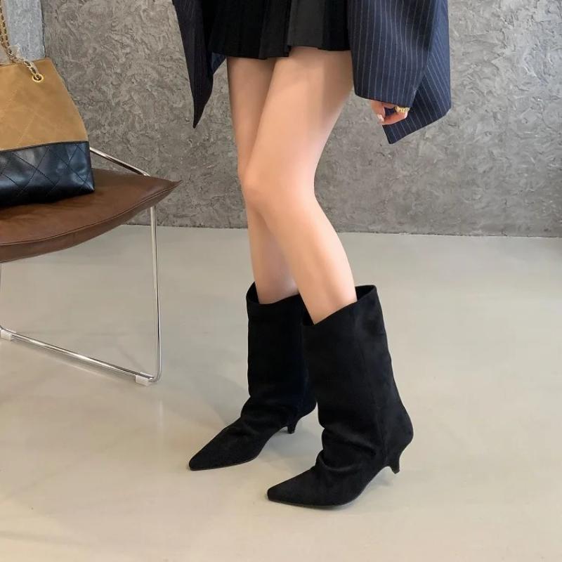 Aneikeh 2026 Winter Fashion Thin Low Heel Pointed Toe Women Ankle Boots Ladies SHort Modern Shoes Party Pumps Botas Mujer