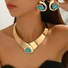 Versatile Geometric Jewelry with Oval Stone Gold Color Necklace Earrings Set Geometry Accessories For Stylish Women