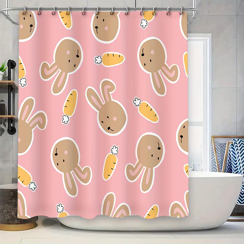 

Adorable Pink Rabbit Carrot Print Shower Curtain Decorative Bath Linen Waterproof Fabric Perfect Gift For Kids Room Or Bathroom W60H190(CM)-1 Pcs