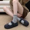 Fashion Women's Felt Mary Jane Shoes with Bow Detail Cozy and Cute Flat Shoes Woolen Fabric Flats Ladies Comfort Outdoor Warm Cotton
