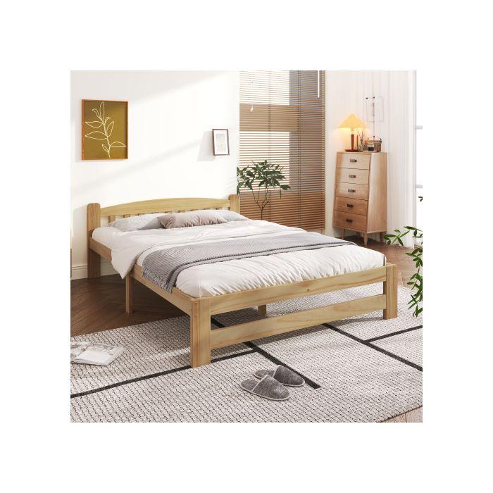Lit double - MUVOE - Nature - 140x200 cm - Bois massif naturel - Élégance classique