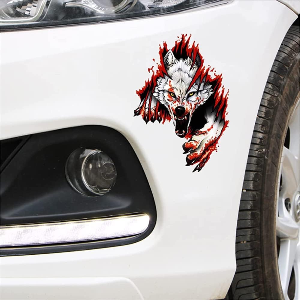 3D Personalized Car Stickers Decal Blood Wolf Reflective Stickers Decoration Sticker Window Decal Auto Truck Printed Scary Waterproof Self Adhesive