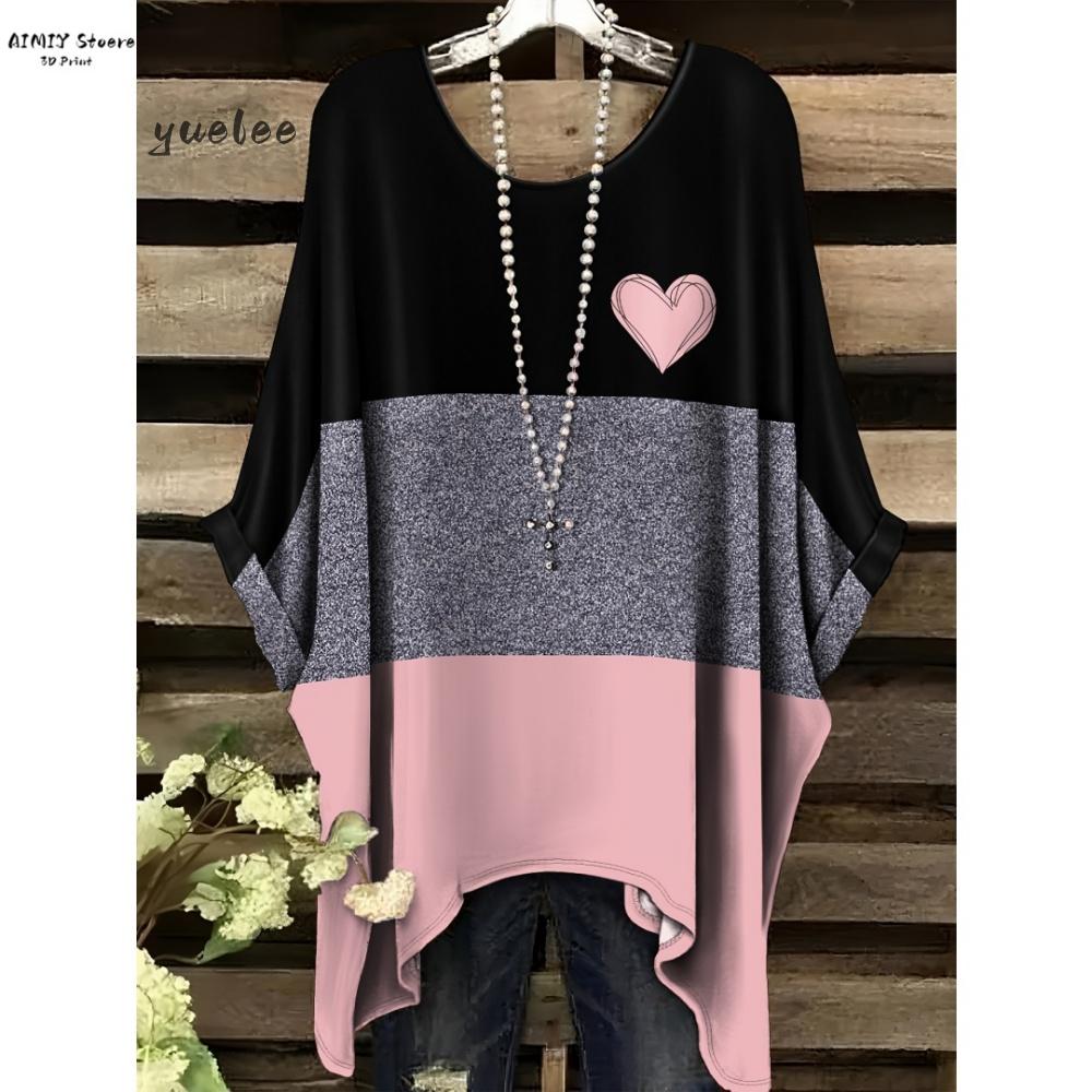 T-shirt Elegante Bohemien da Donna Stampa Notte Stellata Bianco Pois su Tutta la Superficie Orlo Asimmetrico Scollo a O Moda Casual Donna Abbigliamento Y2k