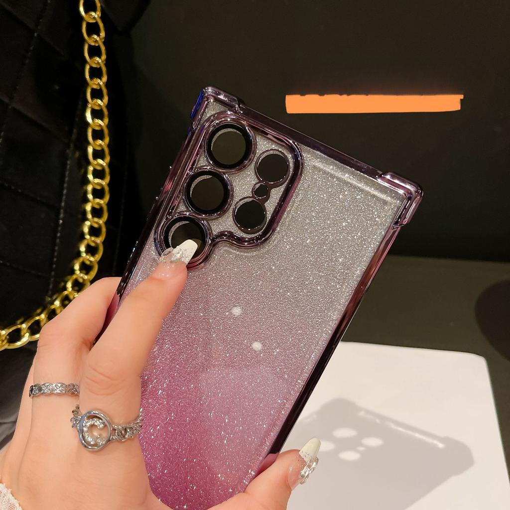 Suitable for Samsung S21 Electroplated Four Corner Mobile Phone Case S24Ultra Airbag Anti Fall Gradient Flash Powder S25PLUS Hard Case