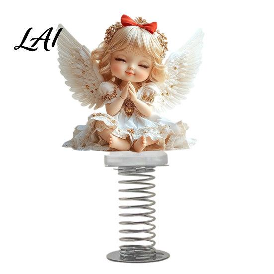Niedliche Engelsfiguren Mädchen Auto Feder-Ornament 2D Zweiseitig Acryl Armaturenbrett Hüpfendes Ornament Dekor mit Klebebasis Betende Figur