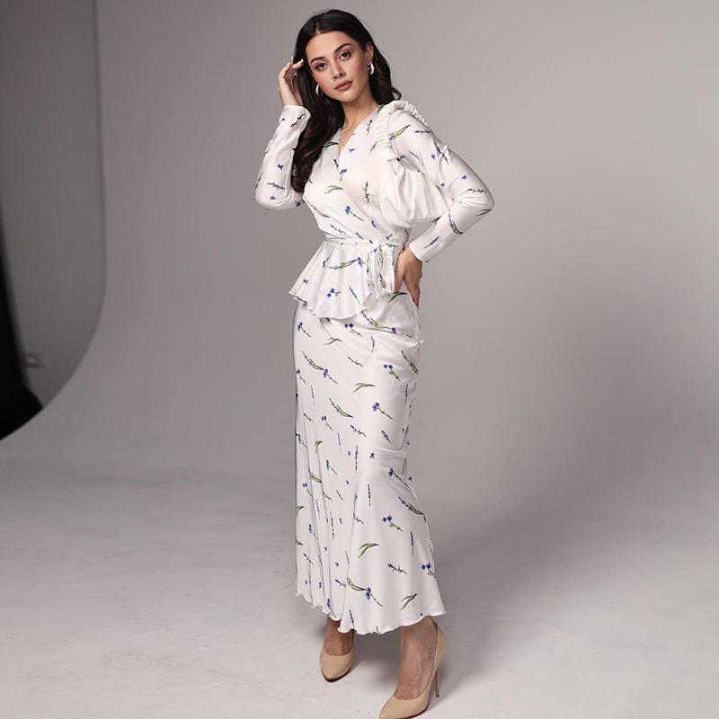 

Женские длинные платья с запахом и v-образным вырезом с принтом и высокой талией S белый