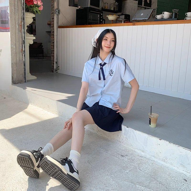 2024 Summer Women's Thai School Uniform: Short-Sleeve College-Style Embroidered Shirt