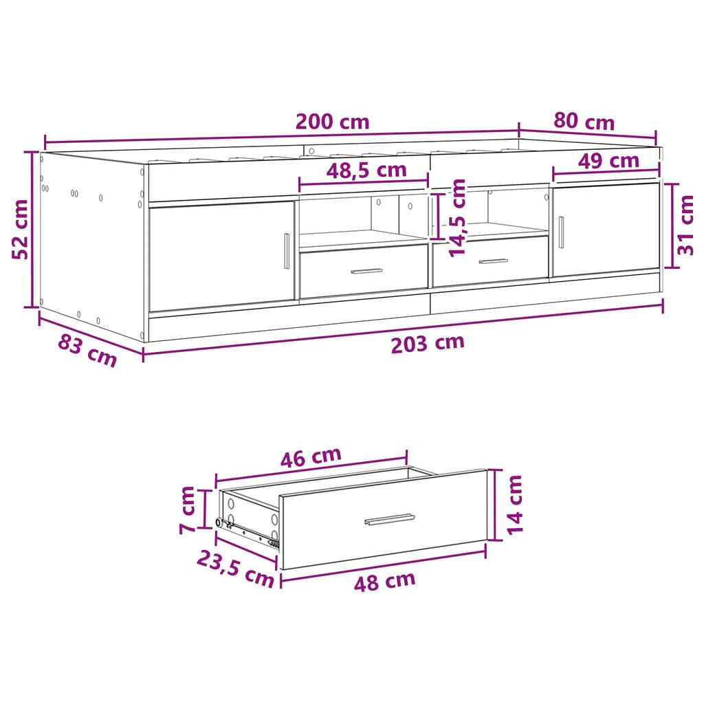 Bed Frame with Storage Space Grey Sonoma 80 x 200 cm Engineered Wood