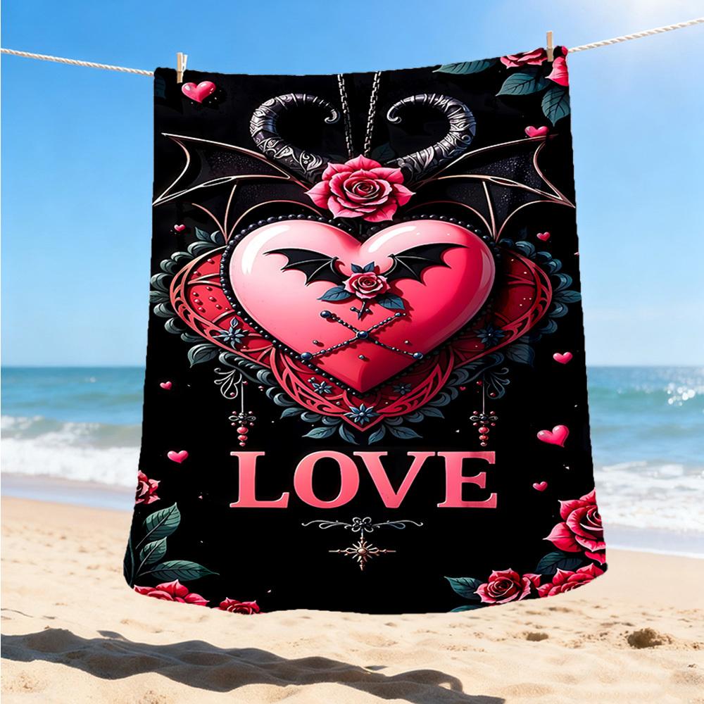 1pc Heartbeat Roses Outdoor Flannel Blanket Soft All Season Polyester Throw , Perfect for Picnics & Travel , Picnic Accessory