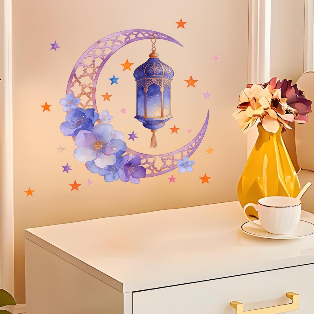 Purple Moon And Flower Chandelier For Bedroom And Living Room, Middle Holiday Decorative Wall Stickers
