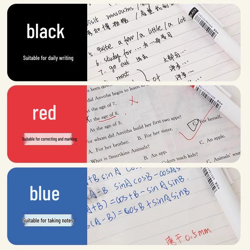 Neutral Practice Pen Set - 10 Pens (Black, Blue, Red) with Black Push-Type Refills