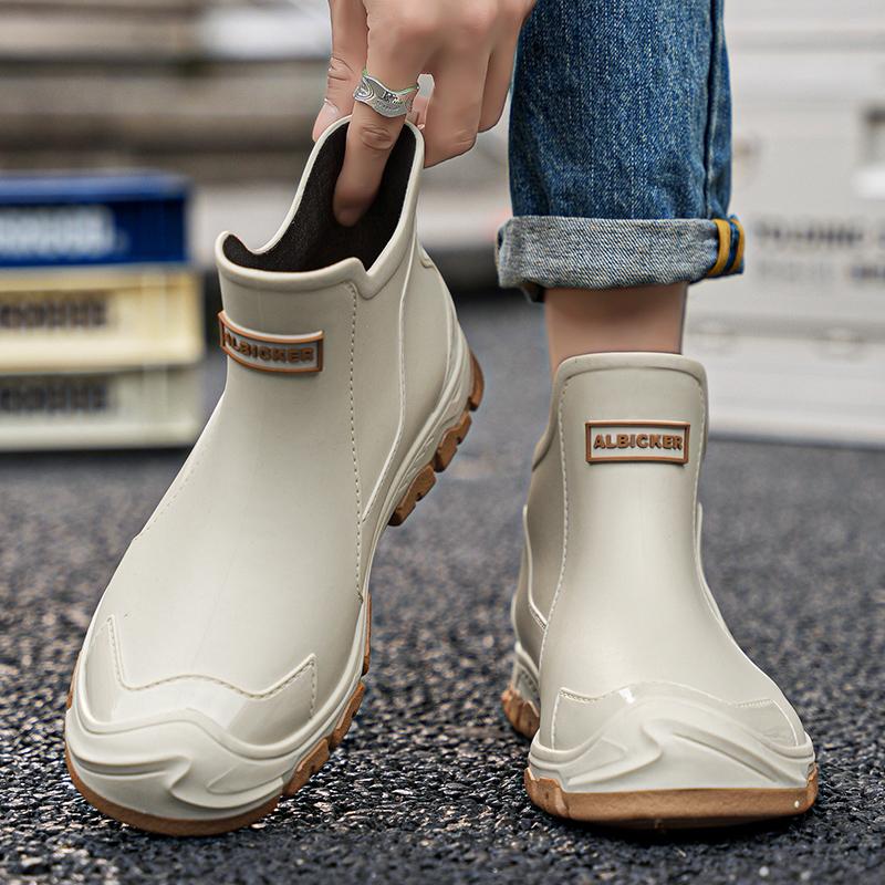 Fashion Summer Men's Ankle Rain Boots Outdoor Casual Men Hiking Fishing Water Shoes Non-slip Chef Work Boot Mans Waterproof Footwear