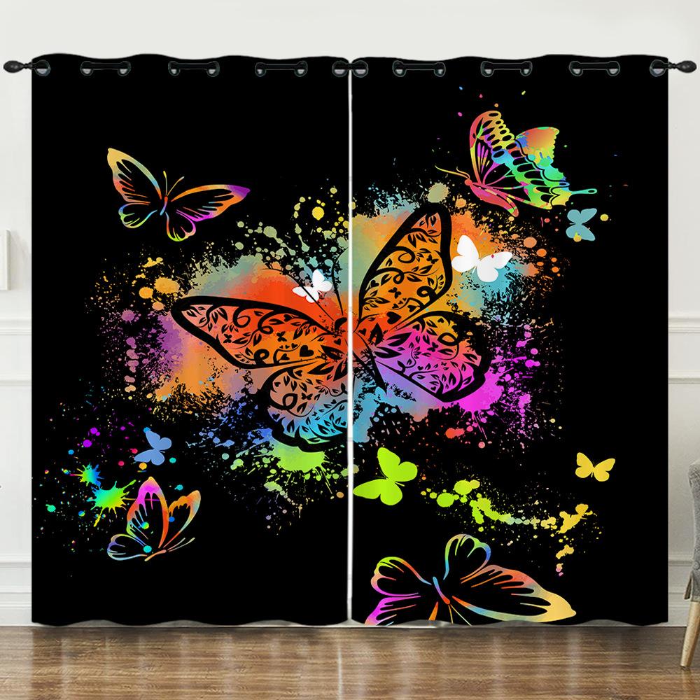 Curtain Butterfly Dark Curtain 3D Digital Printing Sunshade Bedroom No Punching