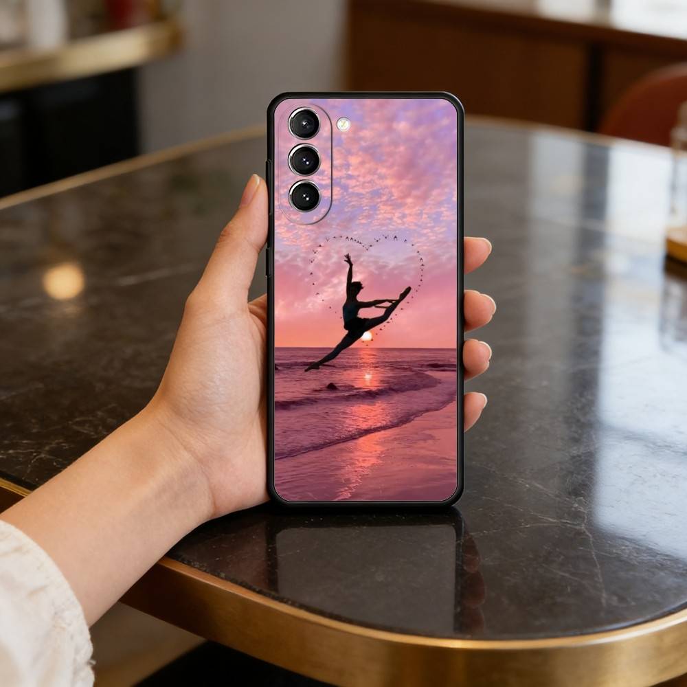 GYM Girl Gymnastic Phone Case For Samsung S25,24,23,22,30,21,10,9,Ultra,Plus,Lite,FE,4,5 G Soft Black Case