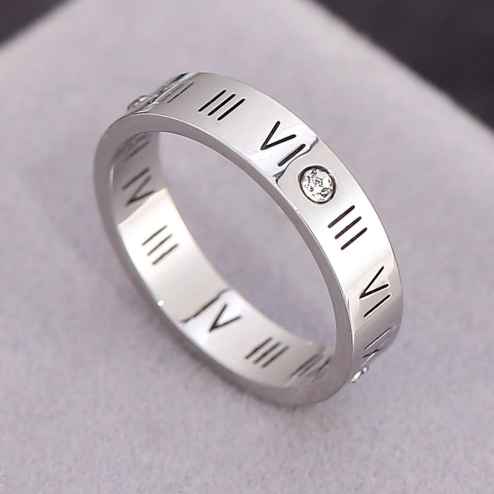 Fashion Diamond Titanium Steel Ring 18K Plated Hollow Zirconia Wedding Band for Couples Jewelry