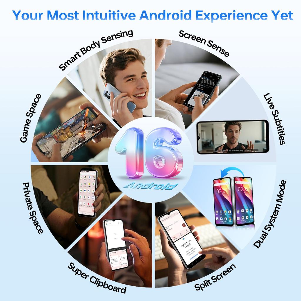 DOOGEE NOTE56XPRO Android 16 Smartphone, 32GB RAM+128GB ROM/2TB Smartphone, 6150mAh Smartphone 8.45mm Slim, 6.56" HD+ Display, 13MP+8MP, NFC/Gemini AI