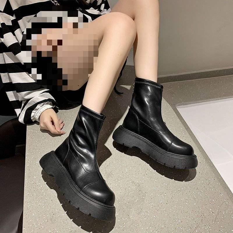 Damen Plus Baumwolle Martin Stiefel: Herbst/Winter 2025 - Schlankmachende Stiefeletten mit dicker Sohle in großen Größen 41-42