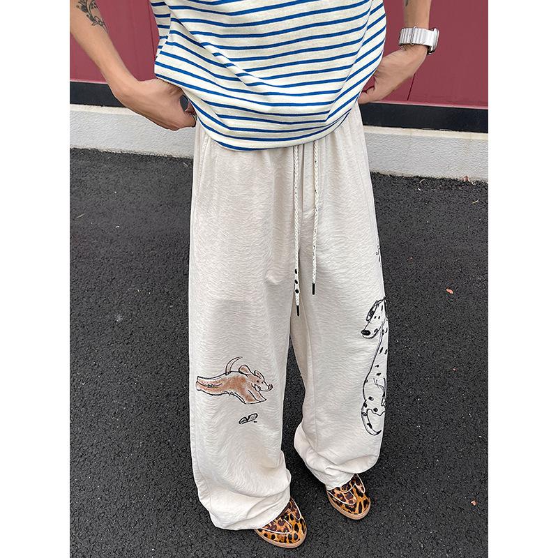 Graffiti puppy wide-leg pants summer thin new drape casual straight sports long pants one piece shop