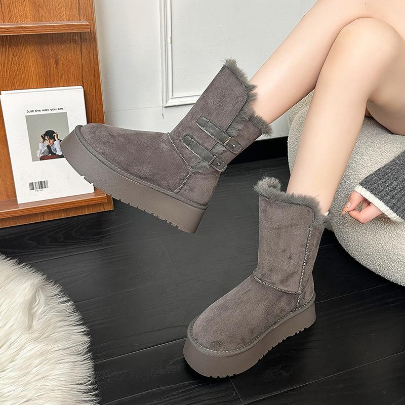 Women's Fur One Thick Bottom Heightening Winter Lightweight Warm Snow Boots Non-slip Wear-resistant Casual Sports Cotton Boots
