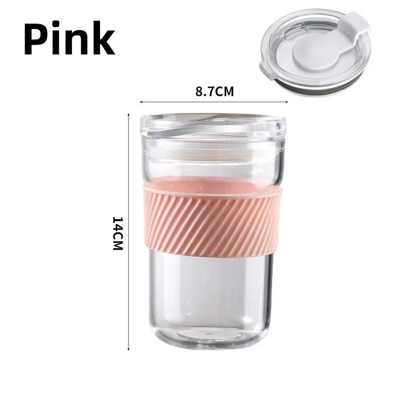 Cana de cafea transparentă 460ml Portabilă Cană de apă Cană de lapte cu capac și manșon de protecție anti-opărire Studentă Fată Gospodărie Birou Cană