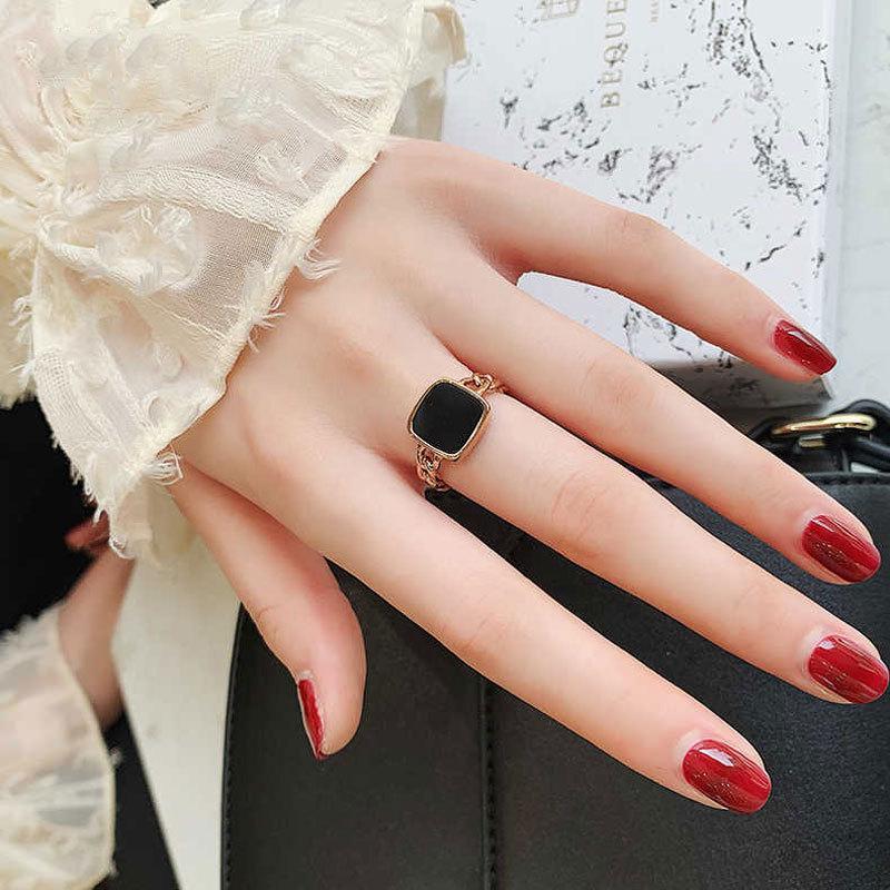 Purple Gold Chain Square Ink Color Gold Fashion Temperament Rose Gold Plated Live Ring