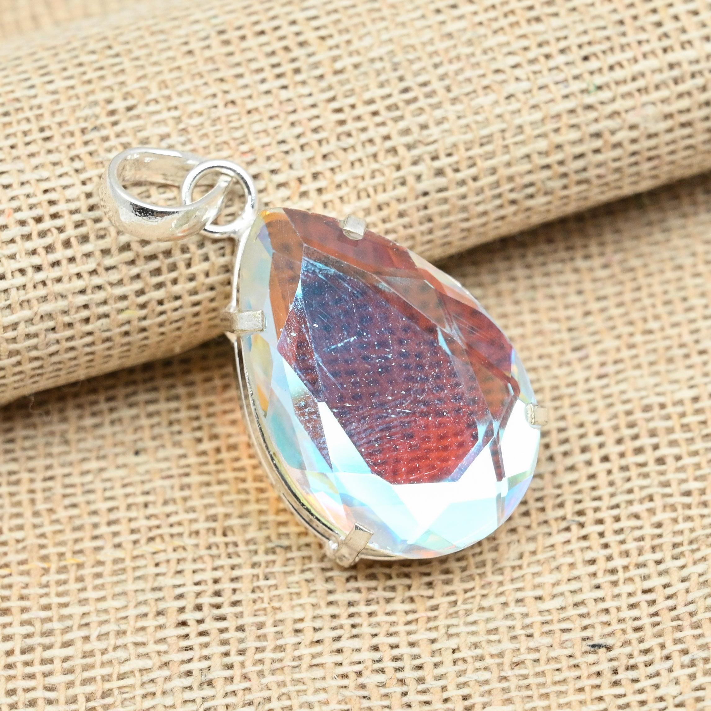 

Граненый Mistic Topaz Gemstone 925 Sterling Silver Handmade Elegant Jewelry Pendant 1.77 Inches белый