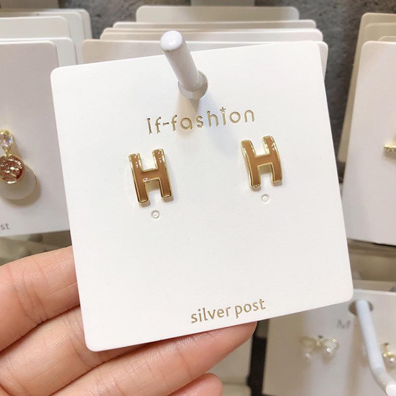 

Серьги-пусеты из серебра 925 пробы в форме буквы H - Корейский стиль, Универсальные и Трендовые для женщин