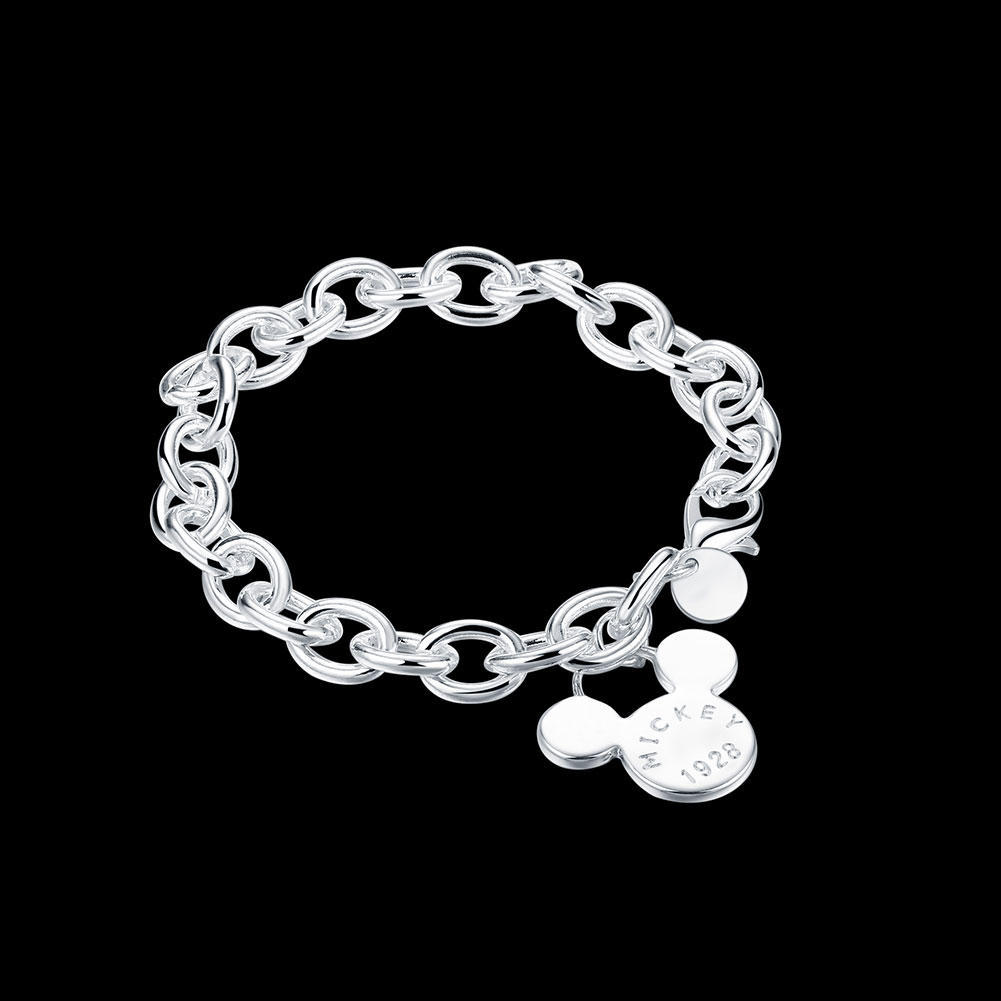 Braccialetto con Ciondolo Topolino in Argento S925 da 8 Pollici 20cm per Donne Ragazze Regalo di Gioielli per San Valentino Matrimonio