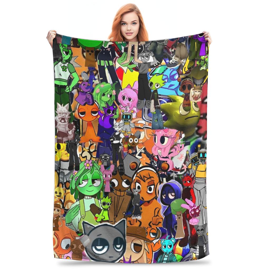 Mr Fun Computer - Incredibox Sprunki Decken Musik-Mixing-Spiel Flanell Neuheit Warme Überwurfdecke für Zuhause Restaurant Sommer