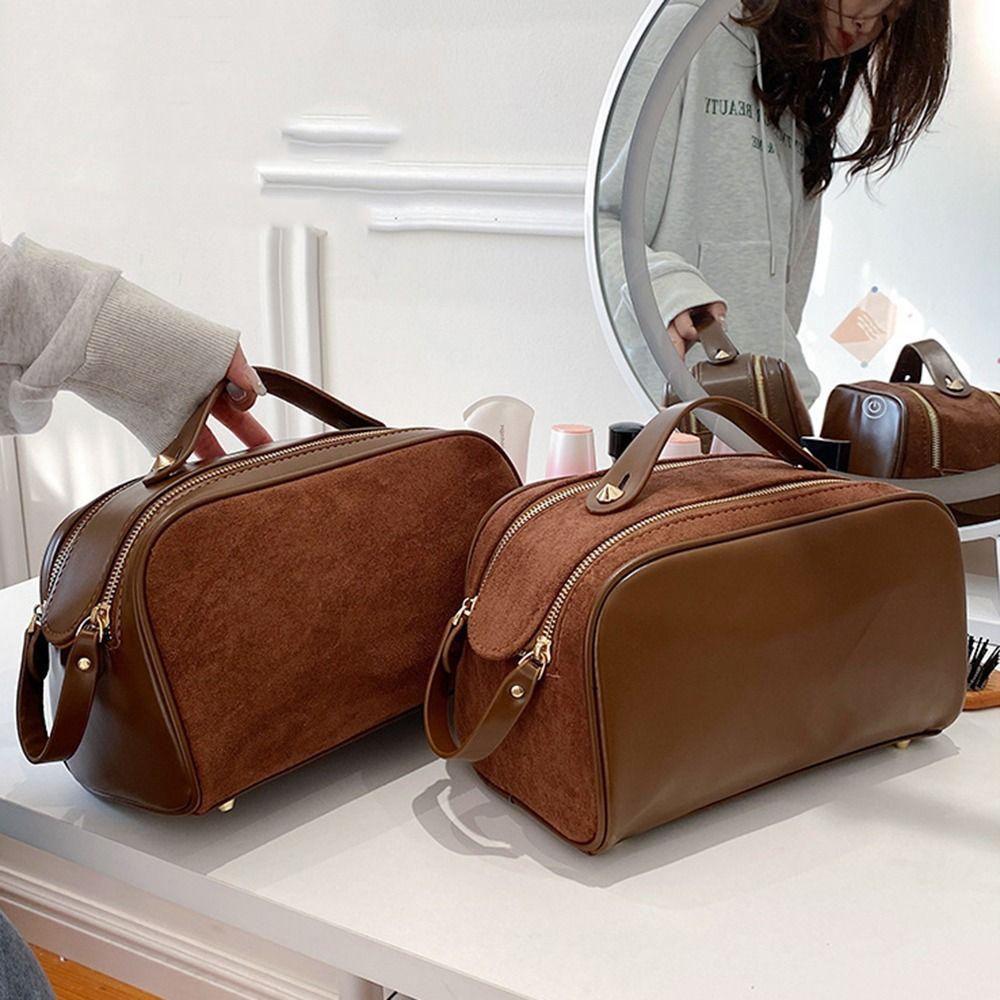 

Косметичка большой емкости, винтажная кожаная сумка из искусственной кожи, портативные косметички для путешествий