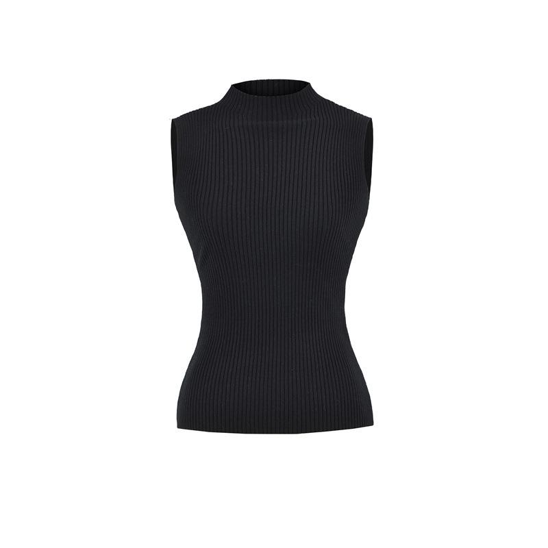 Elegant Korean Sleeveless High Neck Knit Vest for Women - 2026 Summer Slim-fit Top