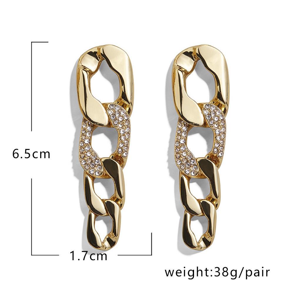 Alloy Geometric Fashionable Stud Earrings For Women With Sparkling Chain Style