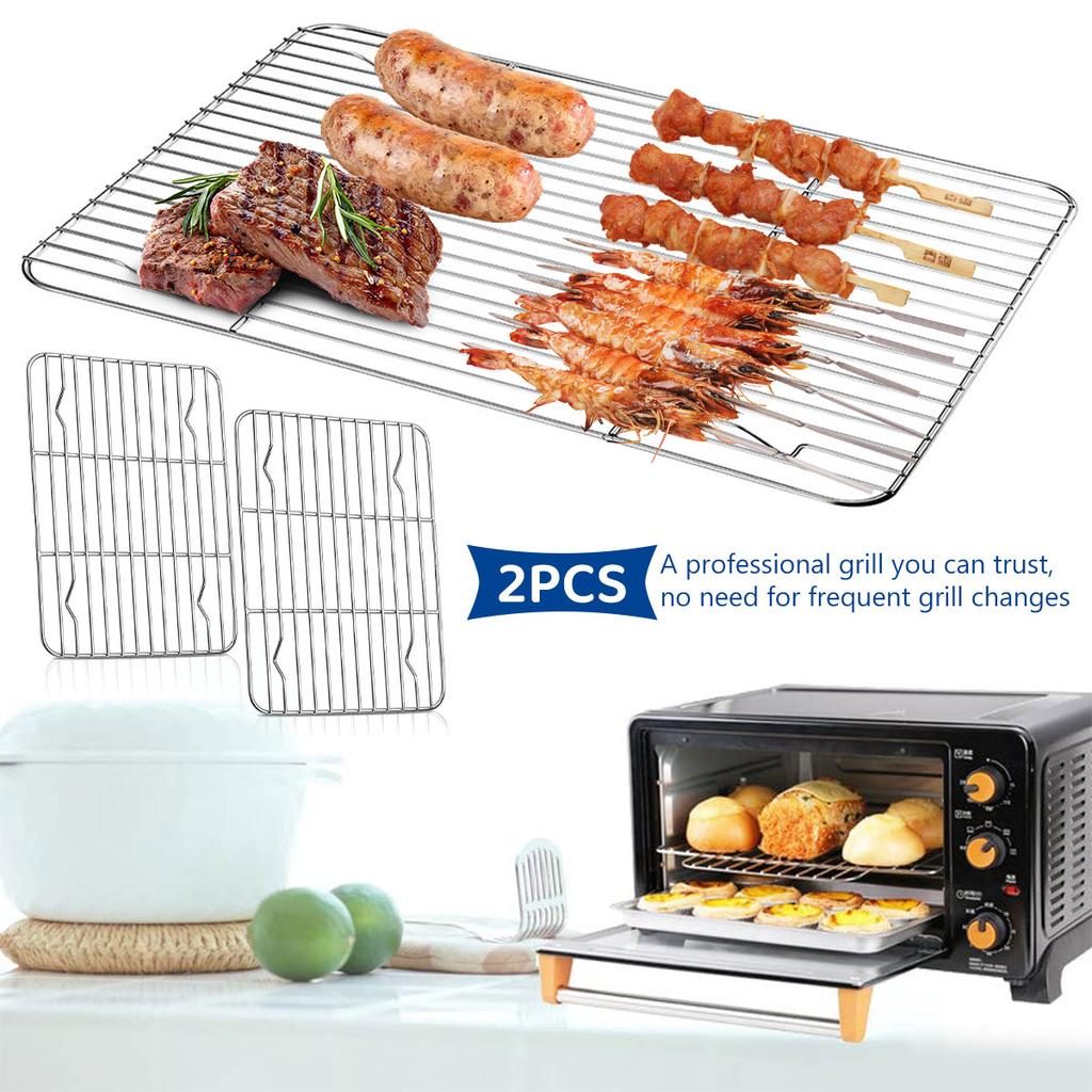 2Pcs Baking Rack Cooling Rack Stainless Steel Metal Roasting Cooking Rack Heat Resistant Bread Cake Cooling Rack Grid Baking Pan