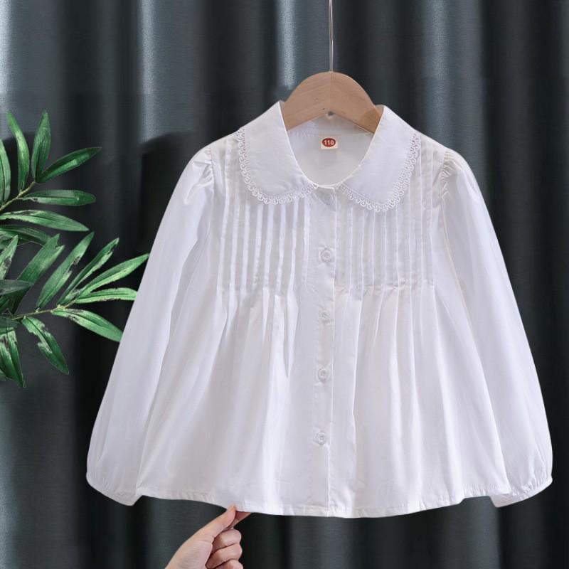 Girls' White Long Sleeve Lace Shirt - Spring/Autumn Student Uniform & Performance Costume