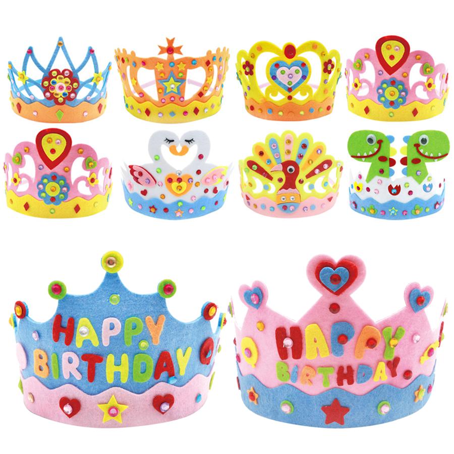 2/4pcs Non woven Crown Birthday Hat DIY Material Handmade Kit Birthday Party Creative Decorative Headwear XJM