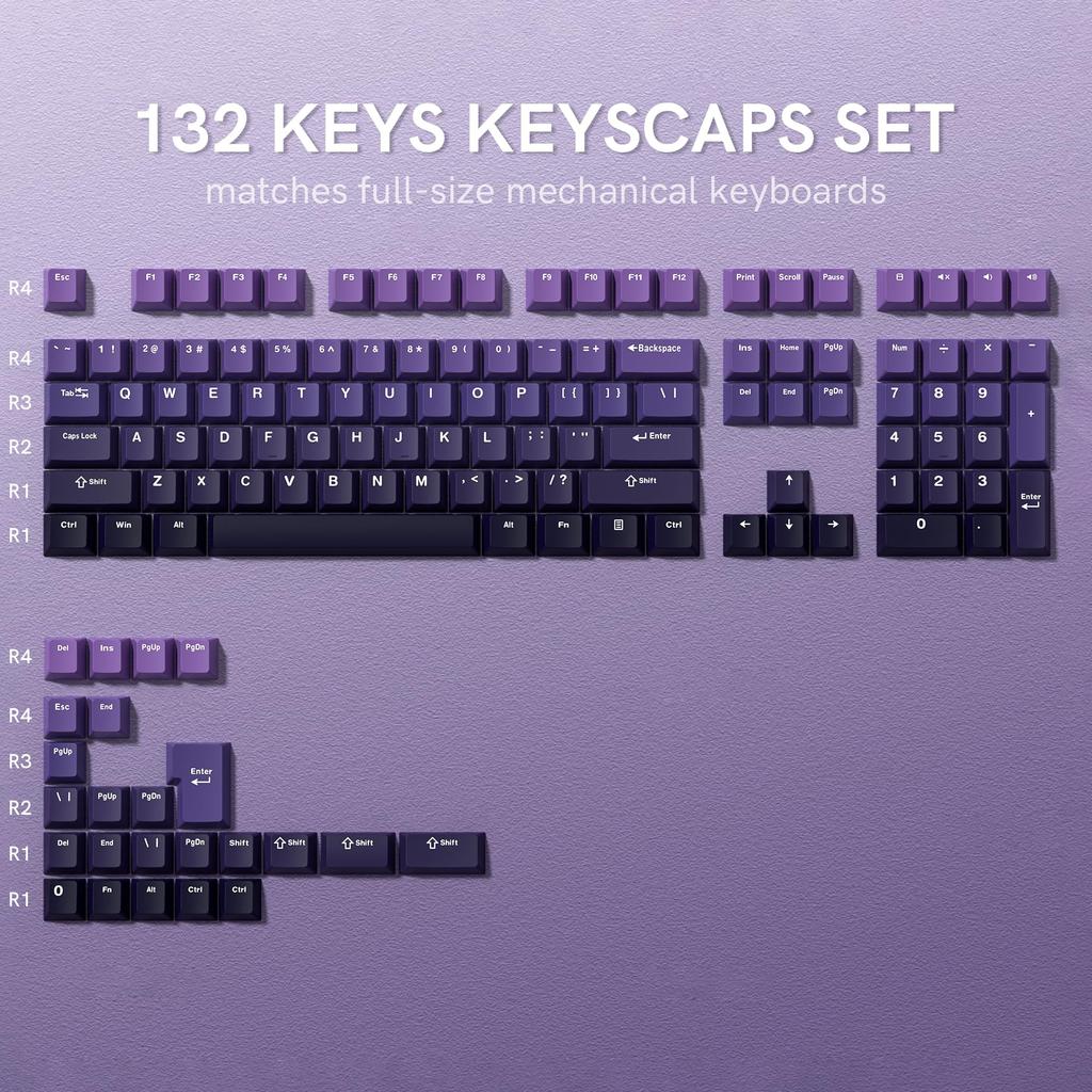 Xiaomi Gradient Purple Double Shot PBT Keycaps 132+ Keys Cherry Profile Keyboard Keycaps for Cherry Gateron MX Switches Gaming Keyboard