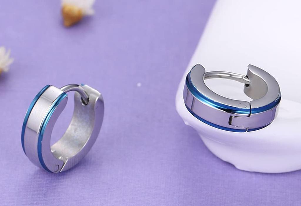 Rockyu Earrings for Mirror Ring Hoop Stainless Accessories Women, Silver, Blue, Wide, Finish, Earrings, Earrings, Steel, Hypoallergenic, Birthday,