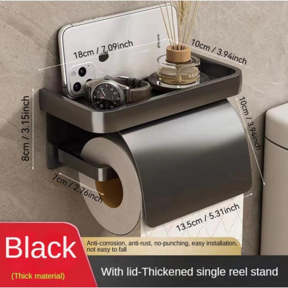1 Set Wall Mounted Toilet Paper Holder Self-Adhesive, Large Roll Size with Shelf,Suitable for Various Bathroom Styles