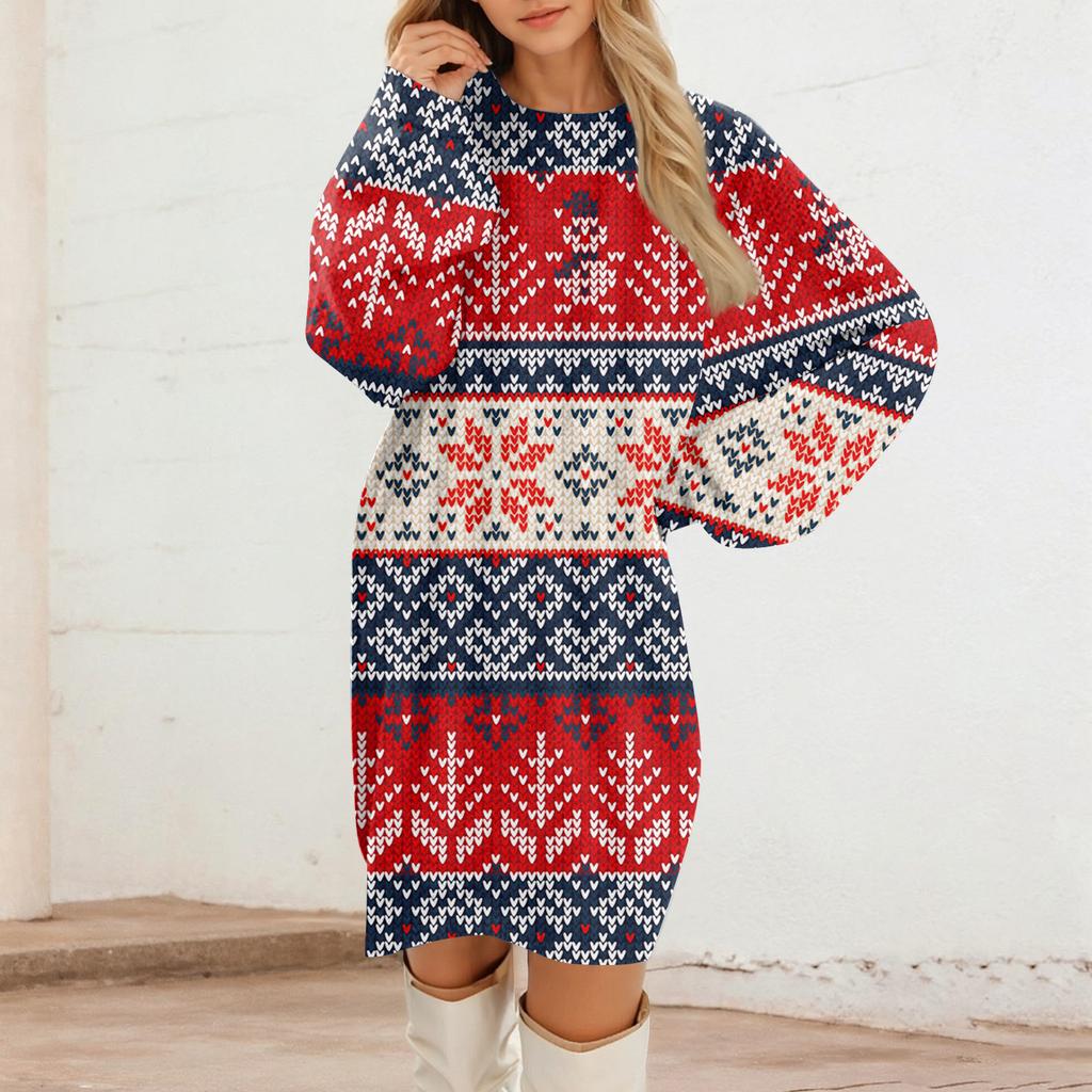 Women's Round Neck Casual Long Sleeve Plush Dresses