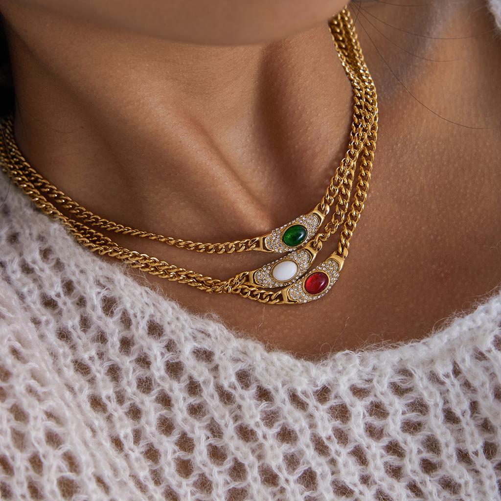 Youthway Vintage Glass Stone Crystal Pendant Necklace For Women  Gold Plated Stainless Steel Necklace Fashion Jewelry Gift