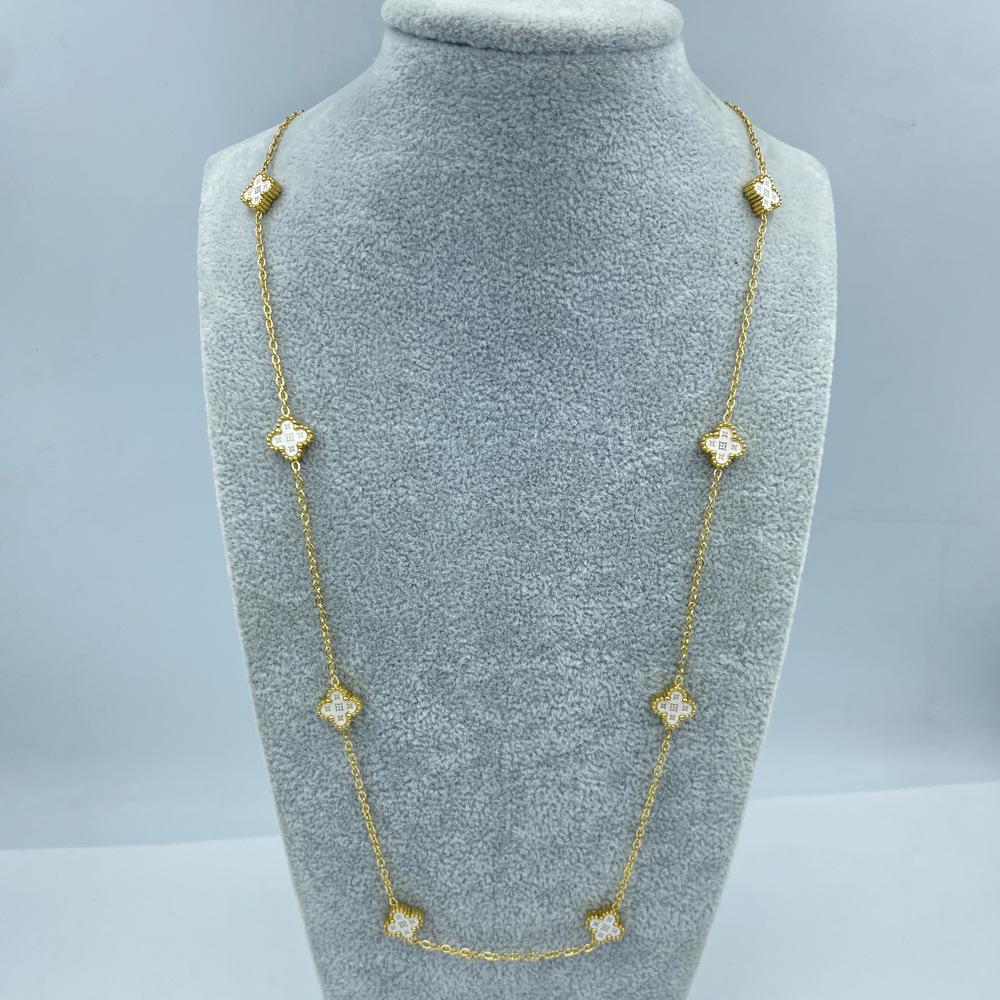 

9 мм Титановая сталь Четырехлистный цветок 10 цветов Цепочка для свитера 60 см Звезда Удача Четырехлистный клевер Ожерелье