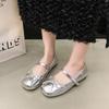 Silver Single Shoes Women's 2025 New Models with Skirts French Soft-soled Ballet Flats Mary Jane Small Leather Shoes