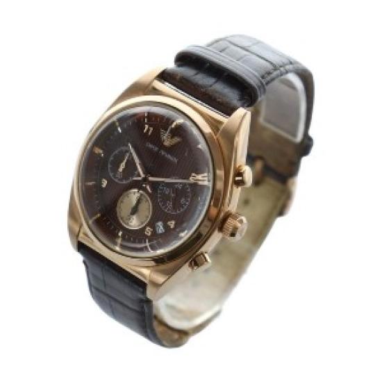 Used Emporio Armani AR-0371 Men’s Quartz Chronograph Watch with Calendar, Brown Dial, Leather Strap, Stylish Analog Design