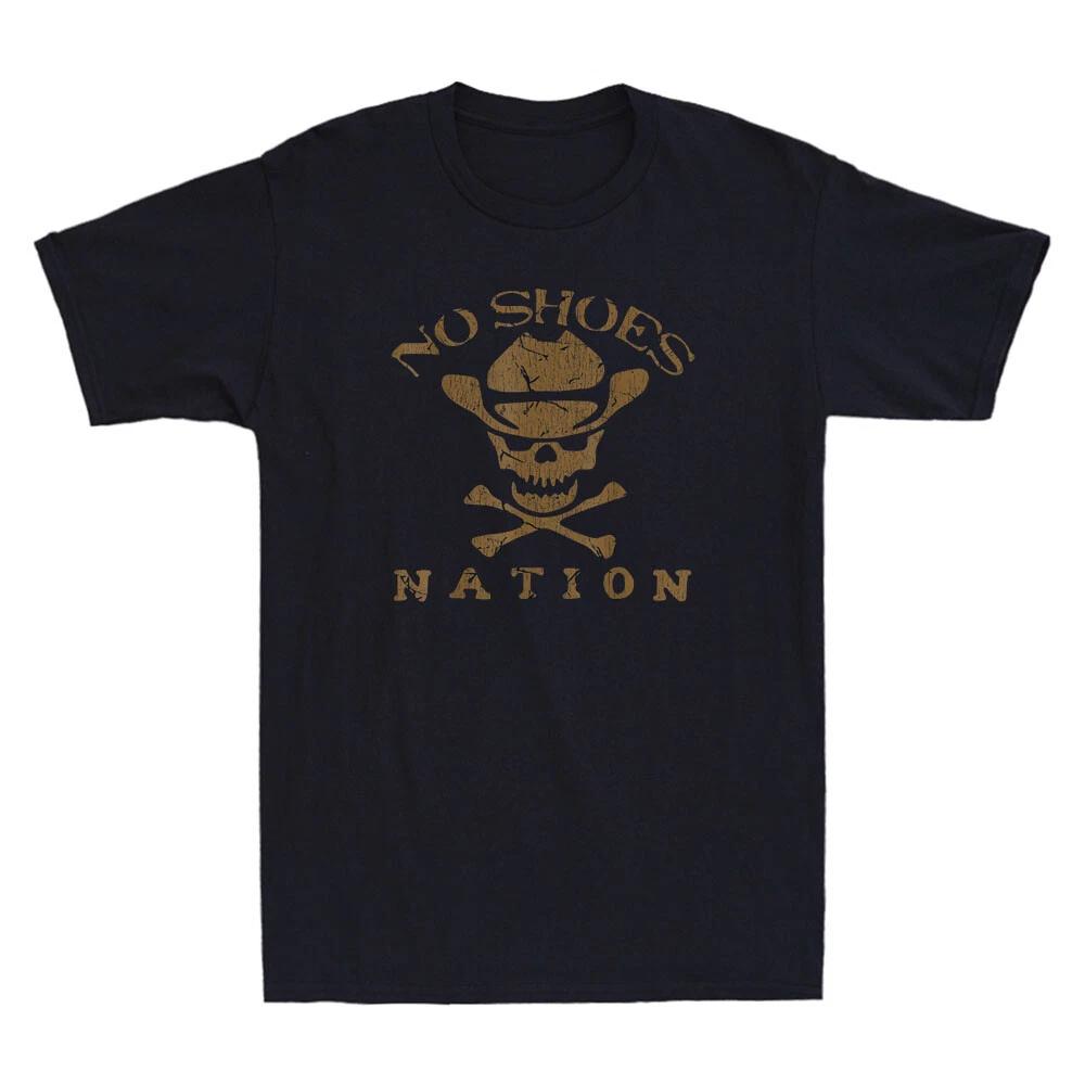 No Shoes No Nation Funny Cowboy Skull Sayings Shoes Quote Vintage Men s T-Shirt XS
