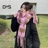 Women Scarf Plaid Print Thickened Warm Long Shawl with Tassel Trim Versatile Winter Blanket Wrap Daily Wear