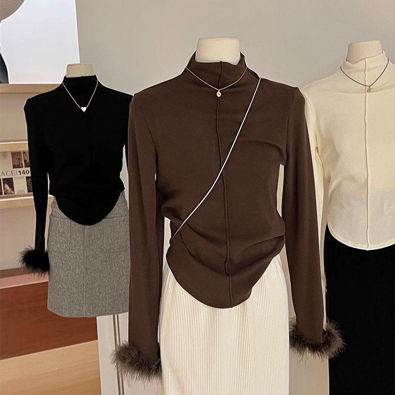 

Женская приталенная рубашка с длинным рукавом из меха с начесом на осень/зиму 2XL (65-75 kg) кофейный