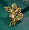 Woman's Vintage Rhinestone Crystal Flower Leaf Pendant Brooch Pin Jewelry Corsage Wedding Gift