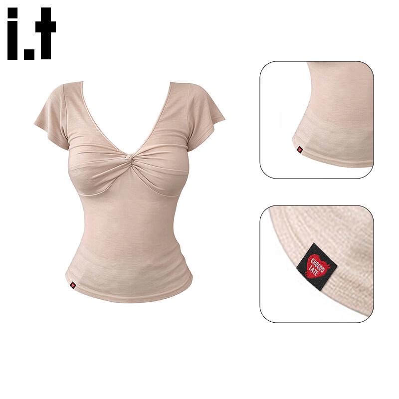 :CHOCOOLATEit Women s Allure V-Neck Twisted Short Sleeve T-Shirt S телесный