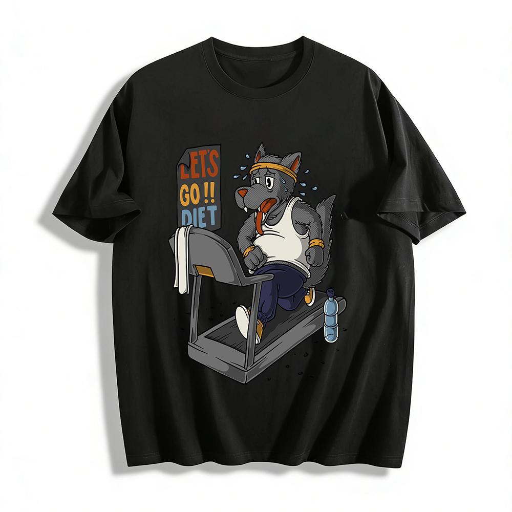 

Funny Fitness Wolf Print T-shirt Unisex Casual Breathable Short Sleeve For Running Diet Pure cotton T-shirt XXS