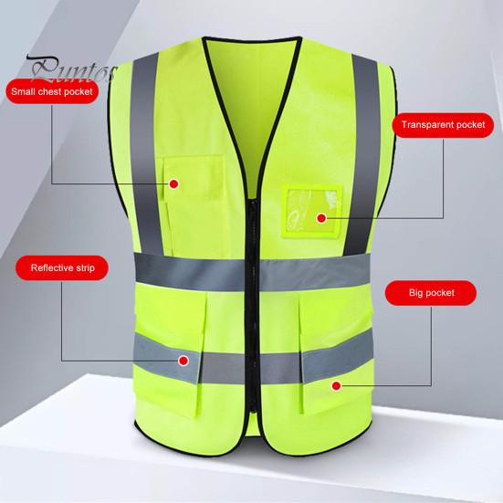 Arbeidsvest Herre Dame Refleksvest V-hals Ermeløs Glidelåslomme Pustende Nattsikkerhetsvest